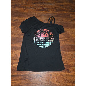 Womens Black one shoulder tropical vacation vibe shirt size small